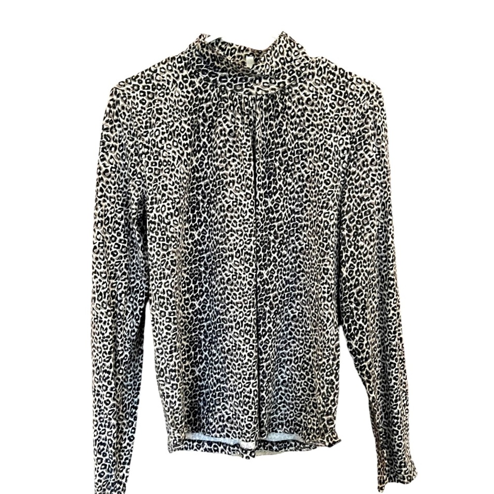 Jones New York Cheetah Leopard Animal Print‎ Mock Neck Long Sleeve Blouse